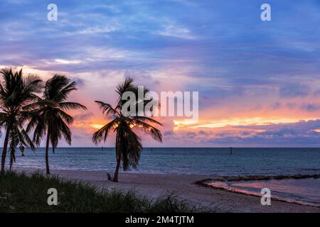 Alba di colore alla spiaggia di Smathers nel Key West, Florida. Foto Stock