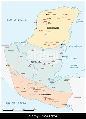 Mappa dell'area storica degli insediamenti dei Maya, America Centrale Foto Stock