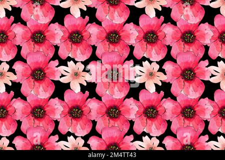 Motivo senza cuciture con succulenti e fiori di cactus. Illustrazione del disegno a mano con acquerello. Foto Stock