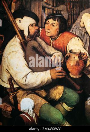 Pieter Bruegel anche Brueghel o Breughel anziano. Particolare della danza contadina. Bruegel è stato il più importante artista del Rinascimento olandese e fiammingo Foto Stock