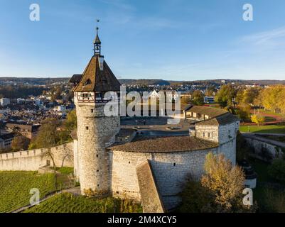 Svizzera, Cantone di Sciaffusa, Sciaffusa, veduta aerea del forte di Munot Sciaffusa Foto Stock