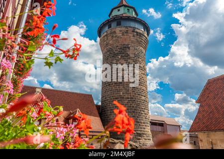 Germania, Baviera, Norimberga, esterno della storica Torre Sinwell in estate Foto Stock