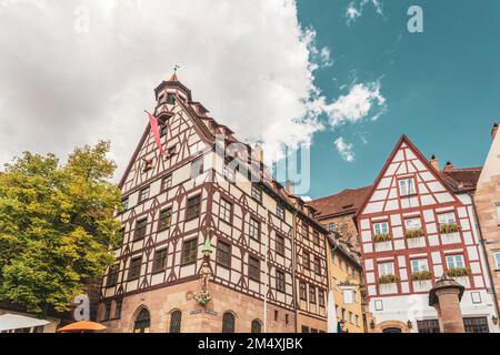 Germania, Baviera, Norimberga, storiche case a graticcio Foto Stock