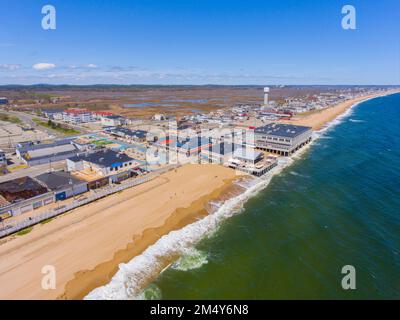 Vista aerea di Salisbury Beach, inclusi Broadway e Boardwalk nella città di Salisbury, Massachusetts, ma, USA. Foto Stock