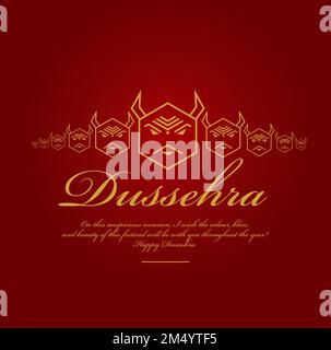 Un vettore di felici saluti dussehra in testo dorato Illustrazione Vettoriale