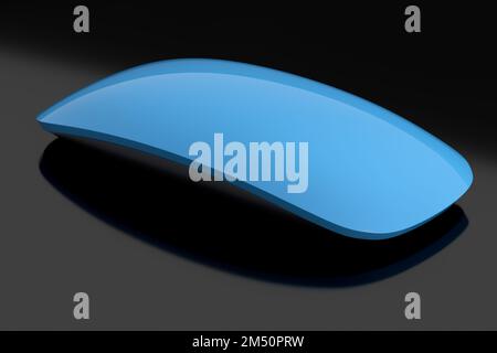 Mouse blu realistico con touch isolato su sfondo nero. Rendering 3D del trackpad wireless per laptop per l'ufficio domestico e lo spazio di lavoro Foto Stock