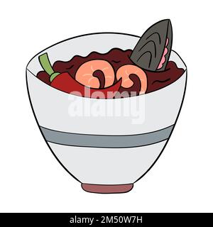 Tom Yam zuppa cibo tailandese con gamberetti e cozze. illustrazione vettoriale Illustrazione Vettoriale