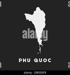 Icona Phu Quoc. Mappa dell'isola su sfondo scuro. Elegante mappa di Phu Quoc con il nome dell'isola. Illustrazione vettoriale. Illustrazione Vettoriale