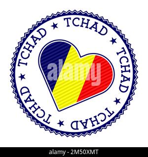 Distintivo Chad Heart. Logo vettoriale del Ciad con il nome del paese in lingua araba. Illustrazione vettoriale di classe. Illustrazione Vettoriale