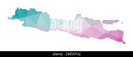 Mappa poligonale di Java. Illustrazione geometrica dell'isola in colori smeraldo e ametista. Mappa Java in basso stile poli. Illustrazione Vettoriale