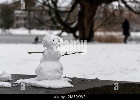 Hiroshimapark innevato a Kiel con un pupazzo di neve Foto Stock