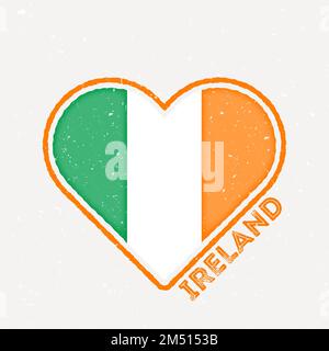Distintivo della bandiera del cuore dell'Irlanda. Logo Irlanda con texture grunge. Bandiera del paese a forma di cuore. Illustrazione vettoriale. Illustrazione Vettoriale