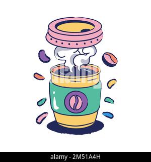 tazza di caffè aperta a vapore disegnata a mano Illustrazione Vettoriale
