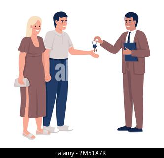 Acquisto casa con iarda semi piatto colore caratteri vettoriali Illustrazione Vettoriale