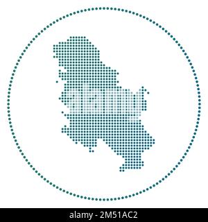 Badge digitale Serbia. Mappa in stile punteggiato della Serbia in cerchio. Icona tecnica del paese con punti sfumati. Elegante illustrazione vettoriale. Illustrazione Vettoriale