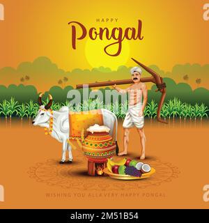 Nuova illustrazione del Festival Happy Pongal Holiday Harvest del Tamil Nadu. disegno vettoriale dello sfondo Illustrazione Vettoriale
