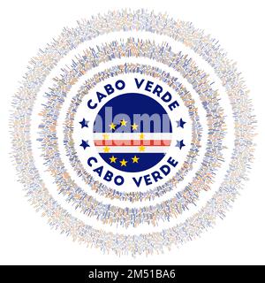 Simbolo di Cabo Verde. Bandiera di campagna radiosa con raggi colorati. Sunburst brillante con bandiera di Cabo Verde. Attraente illustrazione vettoriale. Illustrazione Vettoriale