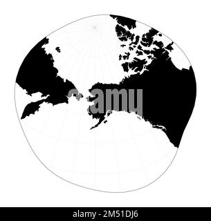Mappa del mondo con linee di longitudine. Proiezione stereografica modificata per Alaska. Pianifica la mappa geografica del mondo con le linee di graticlue. Illustrazione vettoriale. Illustrazione Vettoriale