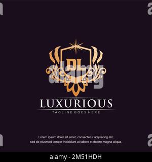 Dl lettera iniziale decorativo oro monogramma logo vettore modello. Illustrazione Vettoriale