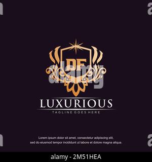 DF lettera iniziale decorativo oro monogramma logo vettore modello. Illustrazione Vettoriale