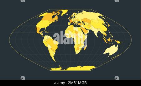 Mappa del mondo. McBryde-Thomas proiezione sinusoidale ad area uguale a polo piatto. Illustrazione futuristica del mondo per la vostra infografica. Colore giallo brillante paese Illustrazione Vettoriale