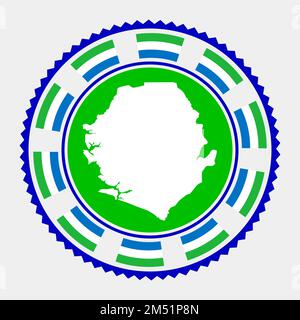 Bollo piatto della Sierra Leone. Logo rotondo con mappa e bandiera della Sierra Leone. Illustrazione vettoriale. Illustrazione Vettoriale