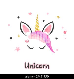 Carino cartoon unicorn vettore illustrazione. Illustrazione Vettoriale