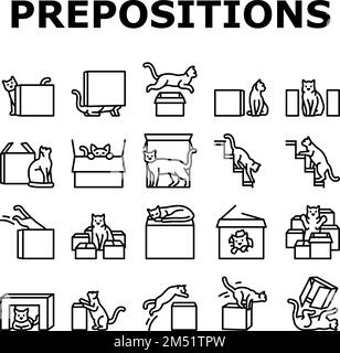 preposizionamento icone lingua inglese set vettore Illustrazione Vettoriale