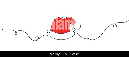 Cappello di Natale una linea disegnando su uno sfondo bianco Illustrazione Vettoriale