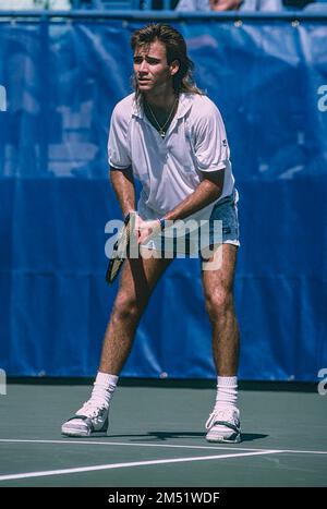 Andre Agassi (USA) in gara al US Open Tennis 1988. Foto Stock