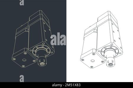 Illustrazioni vettoriali stilizzate di bozzetti della testa del router CNC Illustrazione Vettoriale