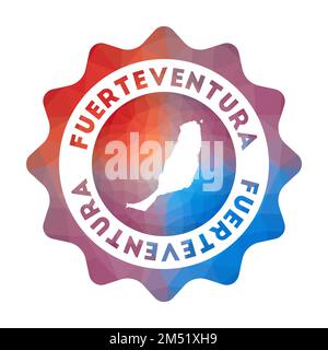 Logo Fuerteventura basso in poliestere. Colorato logo di viaggio gradiente dell'isola in stile geometrico. Illustrazione Vettoriale