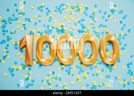 10000 carta followers. Modello per social network, blog. carta followers. Sfondo festivo banner di celebrazione dei social media. 10k fan della community online. 10 diecimila abbonati Foto Stock