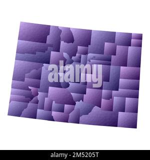 Mappa del Colorado. Stile geometrico contorno dello stato degli Stati Uniti con le contee. Incredibile illustrazione vettoriale viola. Illustrazione Vettoriale
