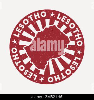 Francobollo del Lesotho. Timbro rosso da viaggio con la mappa del paese, illustrazione vettoriale. Illustrazione Vettoriale
