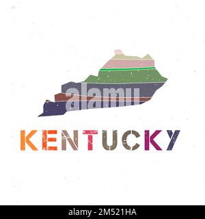 Disegno della mappa del Kentucky. Forma dello stato degli Stati Uniti con splendide onde geometriche e texture grunge. Elegante illustrazione vettoriale. Illustrazione Vettoriale