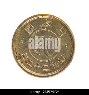 Giappone 50 Sen Brass Coin datato 1947 - 22 Showa Foto Stock