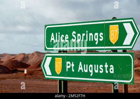 Stuart Highway Direzioni - South Australia Foto Stock