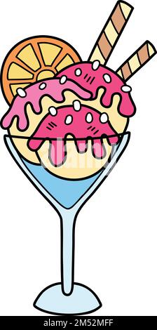 Gelato al limone disegnato a mano con illustrazione della tazza isolata sullo sfondo Illustrazione Vettoriale