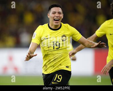 Kuala Lumpur, Malesia. 24th Dec, 2022. Sergio Aguero Ezequiel Aguero della Malesia festeggia dopo aver segnato un gol durante la partita AFF Mitsubishi Electric Cup 2022 tra Malesia e Laos al Bukit Jalil National Stadium Final Score; Malesia 5:0 Laos (Photo by © Wong Fok Loy/SOPA Images/Sipa USA) Credit: Sipa USA/Alamy Live News Foto Stock