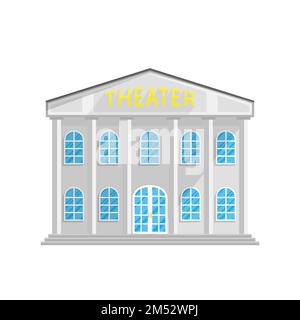 Edificio in stile teatro in piano isolato su sfondo bianco Vector Illustration. Architettura teatro lirico dove ci sono spettacoli, mostre, c Illustrazione Vettoriale