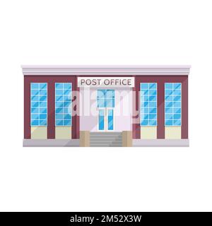 Edificio di uffici postali in stile piatto isolato su sfondo bianco Vector Illustration. Invio di posta, pacchi, lettere, simboli per i vostri progetti. Illustrazione Vettoriale