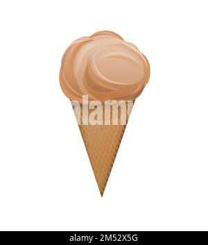 Gelato al cioccolato in una tazza di waffle in stile cartoon isolato su sfondo bianco Vector Illustration. Latticini, delizioso dessert fresco rinfrescante nel Illustrazione Vettoriale