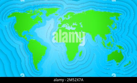 Mappa del mondo arte di intaglio di carta isolata di origami vettore illustrazione. Geografia pianeta terra verde tema ecologico per i vostri progetti. Illustrazione Vettoriale