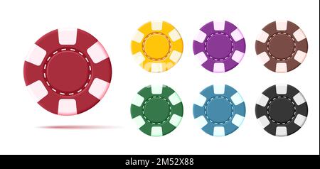 3D rendering Illustrazione dei chip di poker casinò colorati di diversi soldi par, denaro da gioco Illustrazione Vettoriale