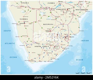 Road map degli stati dell'Africa meridionale Foto Stock