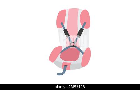 Sicurezza seggiolino auto per bambini clipart. Semplice cute seggiolino per auto bambino con cinghia piatta vettore illustrazione. Sedile di sicurezza rosso per bambino in auto fumetto disegnato a mano doodle Illustrazione Vettoriale