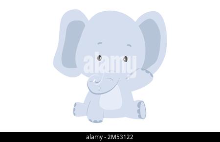 Clipart di elefante del bambino. Semplice carino elefante che agita mano piano illustrazione vettore. Animale africano per l'acquazzone del bambino, decorazione della stanza dei bambini Illustrazione Vettoriale