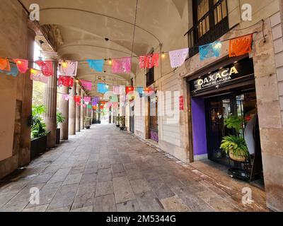 Ristorante Oaxaca. Porxos d'en Guifré, Pla de Palau, Barcellona, Catalogna, Spagna. Foto Stock