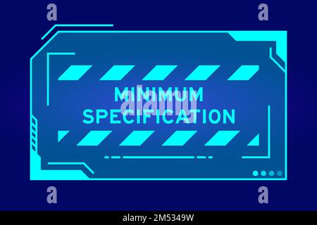 Banner hud futuristico con specifica minima parola sullo schermo dell'interfaccia utente su sfondo blu Illustrazione Vettoriale